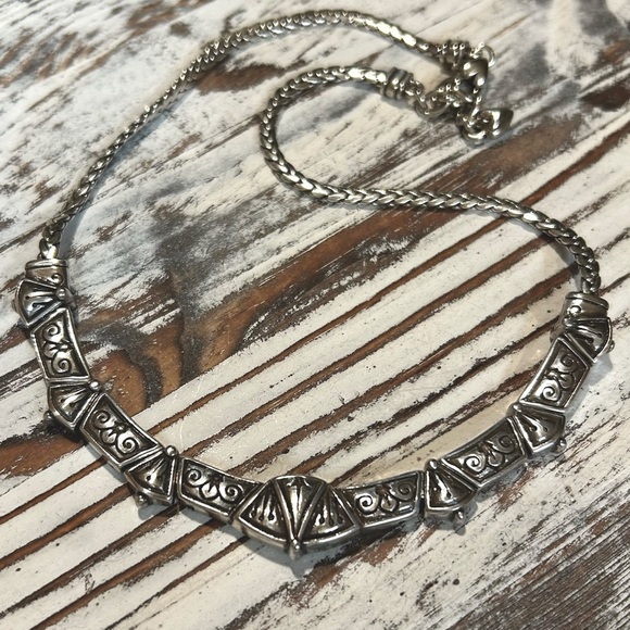 Brighton Vintage Necklace Triangle Swirls Silvertone Signed **Retired** - Picture 1 of 10